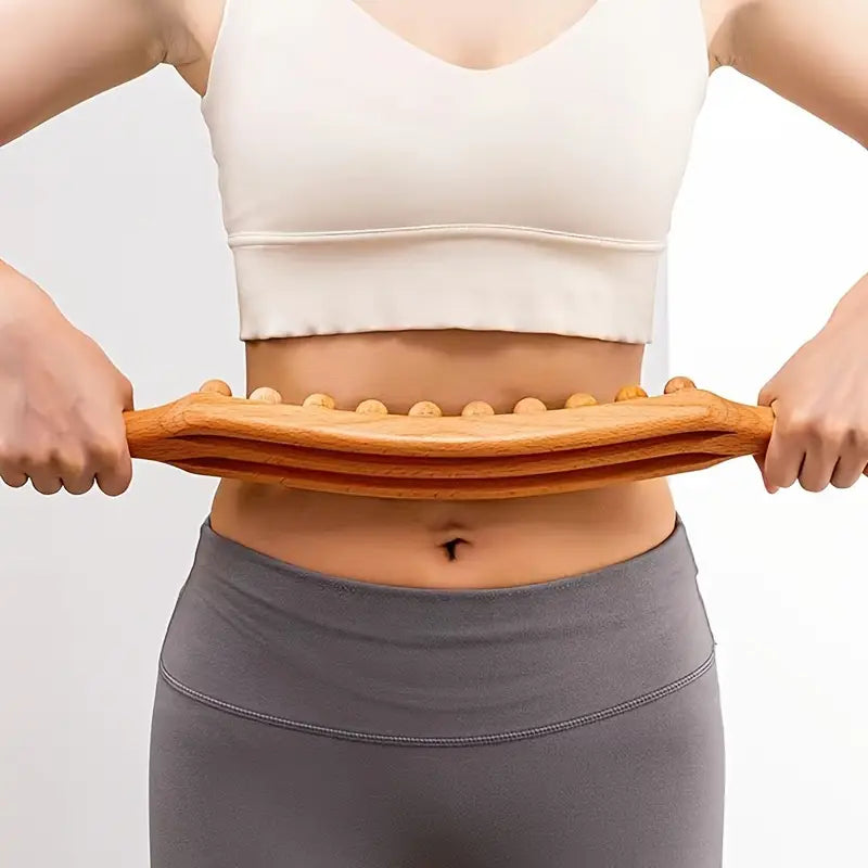 20-Bead Natural Beech Wood Massage Stick β Slim, Sculpt, and Recover Naturally