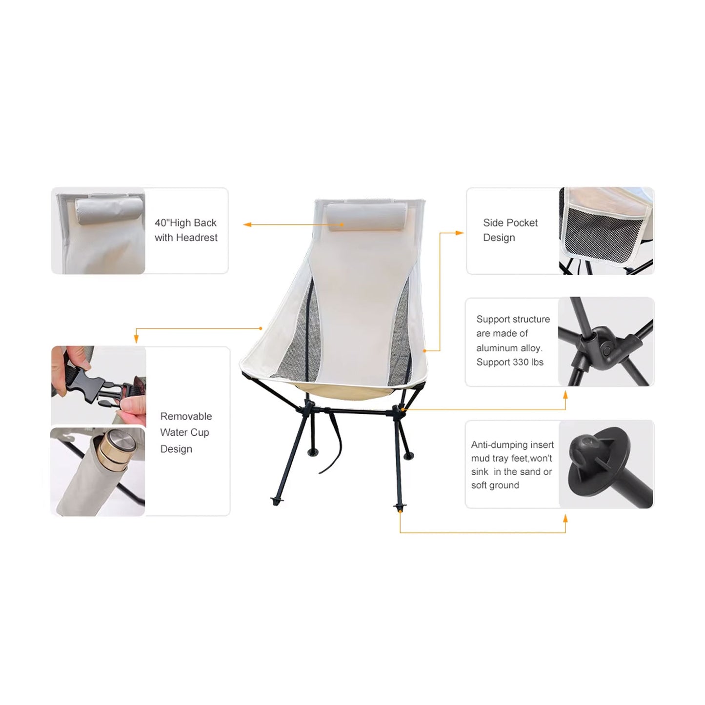 Portable Folding Camping Chair with Headrest