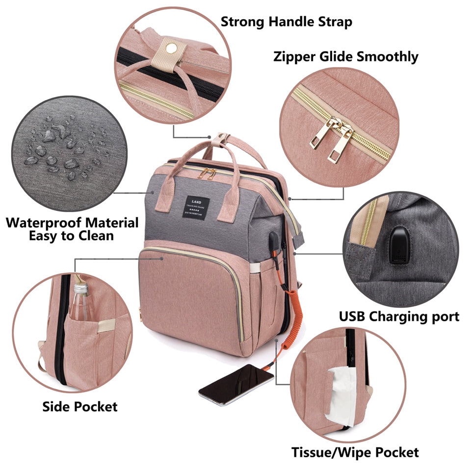 2 in 1 Diaper Bag Backpack & Portable Changing Station