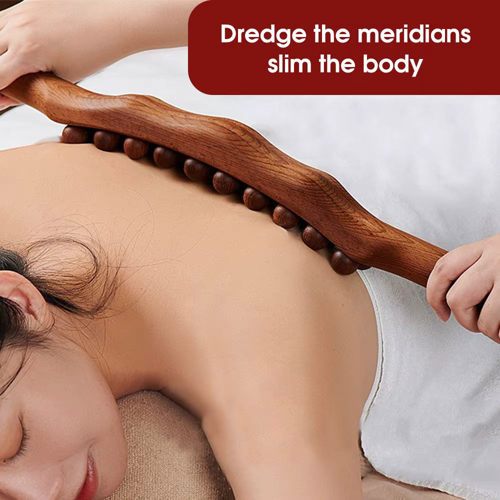 20-Bead Natural Beech Wood Massage Stick β Slim, Sculpt, and Recover Naturally
