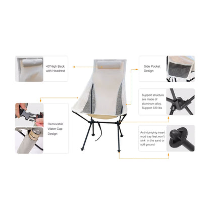 Portable Folding Camping Chair with Headrest