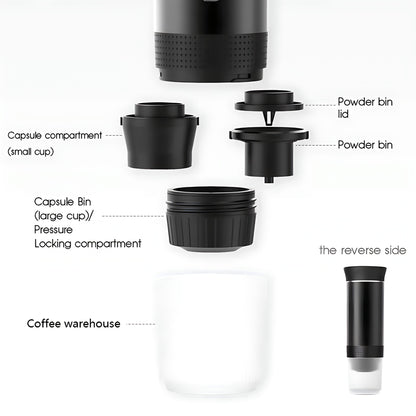Portable 3-in-1 Espresso Maker – Compact & Travel-Friendly Coffee Machine